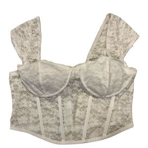 Faded Rose Corset Bustier Women's White Cropped Lace Top Size L